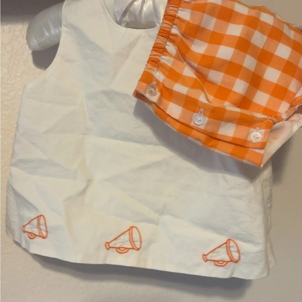 UT Kids White Dress with Orange Gingham Bloomer